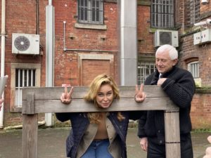 Josie Gibson in the pillories at Shrewsbury Prison